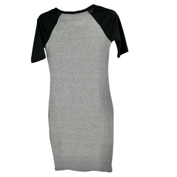 LuLaRoe Retired Julia Dress XXS Gray Body Black Raglan Short Sleeves FormFit NWT - Picture 2 of 9